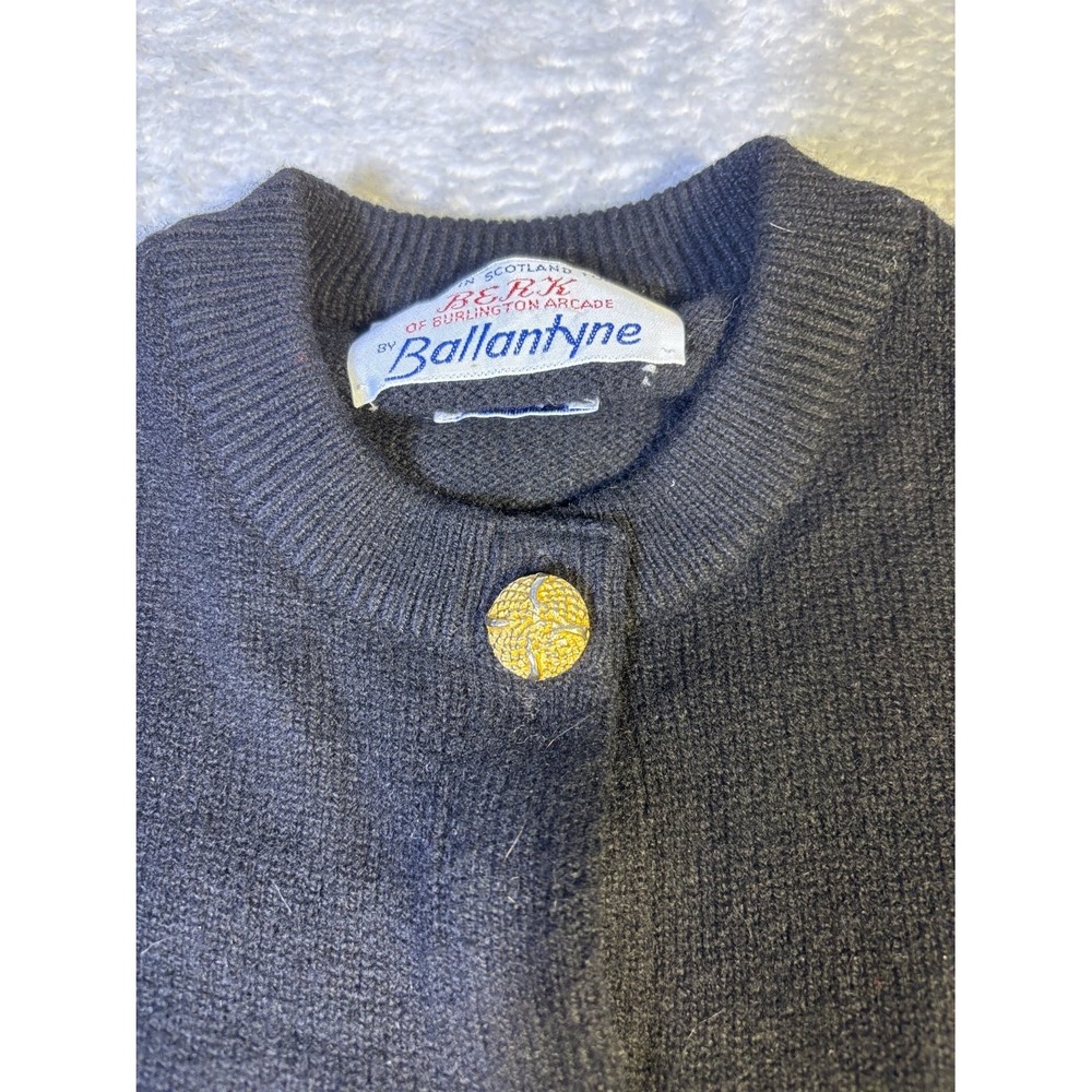 Ballantyne Sweater Vintage Womens Black Crew Neck Long Sleeve Gold Buttons - Picture 3 of 8
